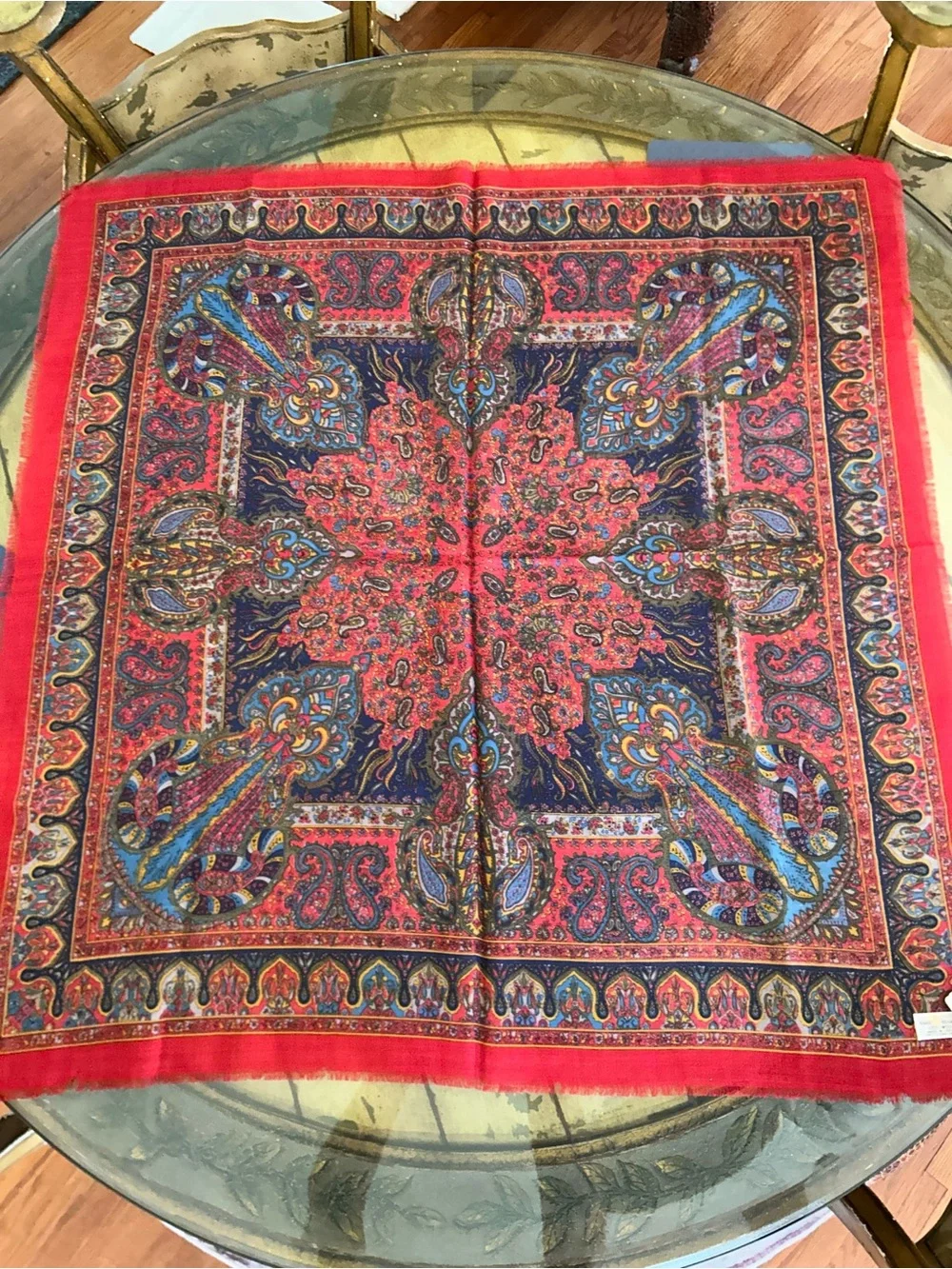 Vibrant Red Paisley Women's Scarf - Multi-Color Pattern 35“ x 35“ Japanese